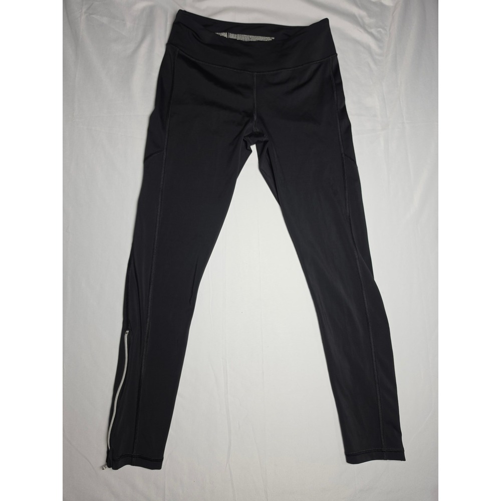 Victoria Sport Womens Black Active Leggings Side Pockets Ankle Zips Size Medium
